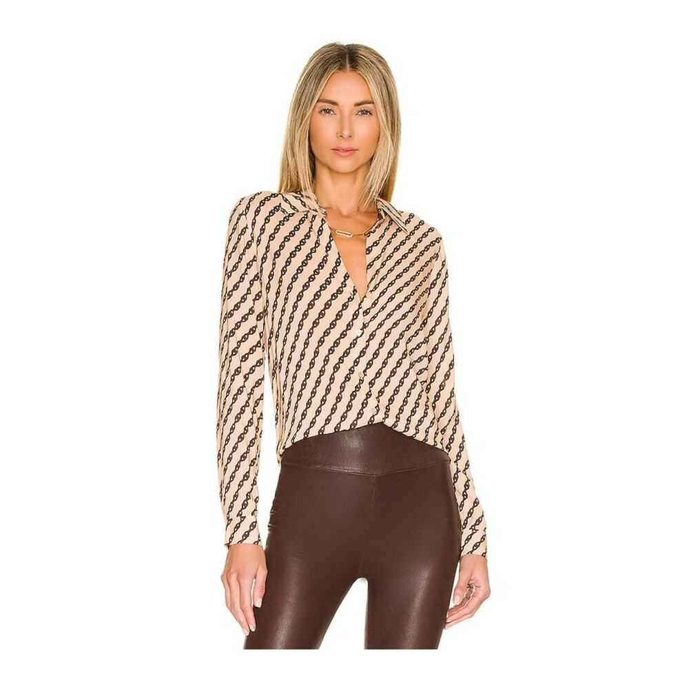 L'AGENCE Beige and Black Patterned Blouse